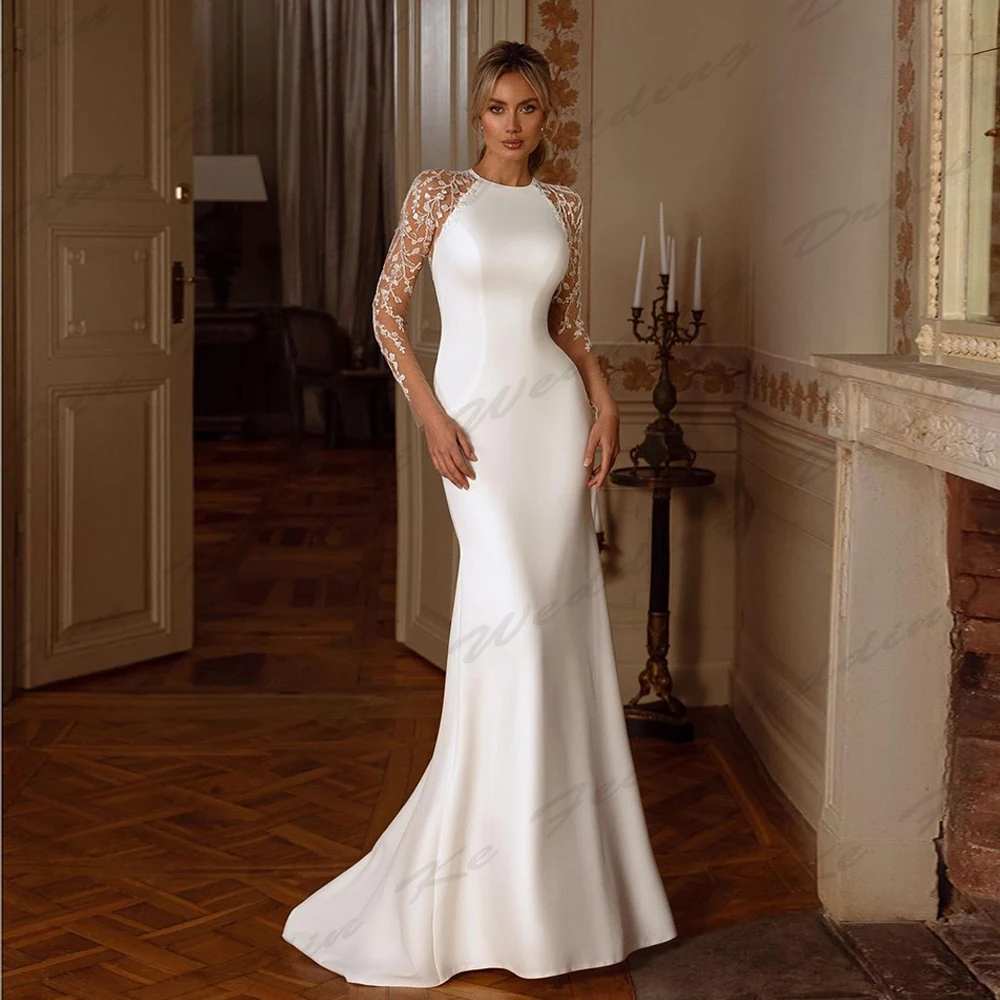 

Элегантные очаровательные свадебные платья для женщин, сексуальные платья с круглым вырезом и длинными рукавами, красивые кружевные аппликации, простые платья невесты с вышивкой