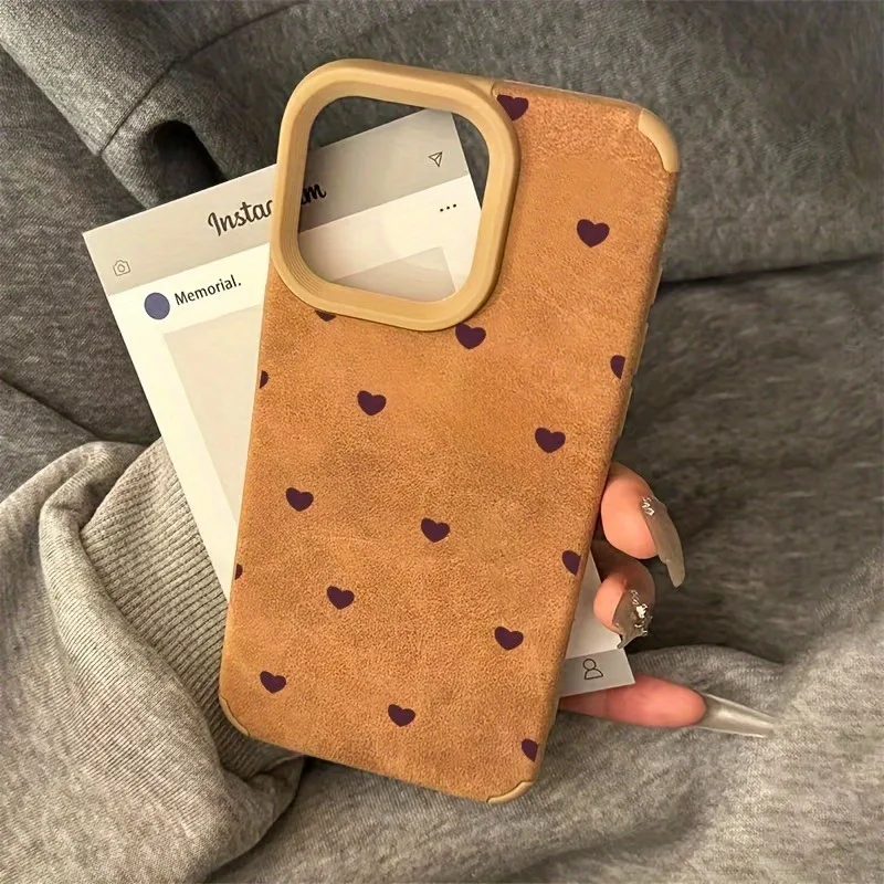 Elegant Heart Suede Fashion Phone Case - Shockproof Matte Bumper Cover
