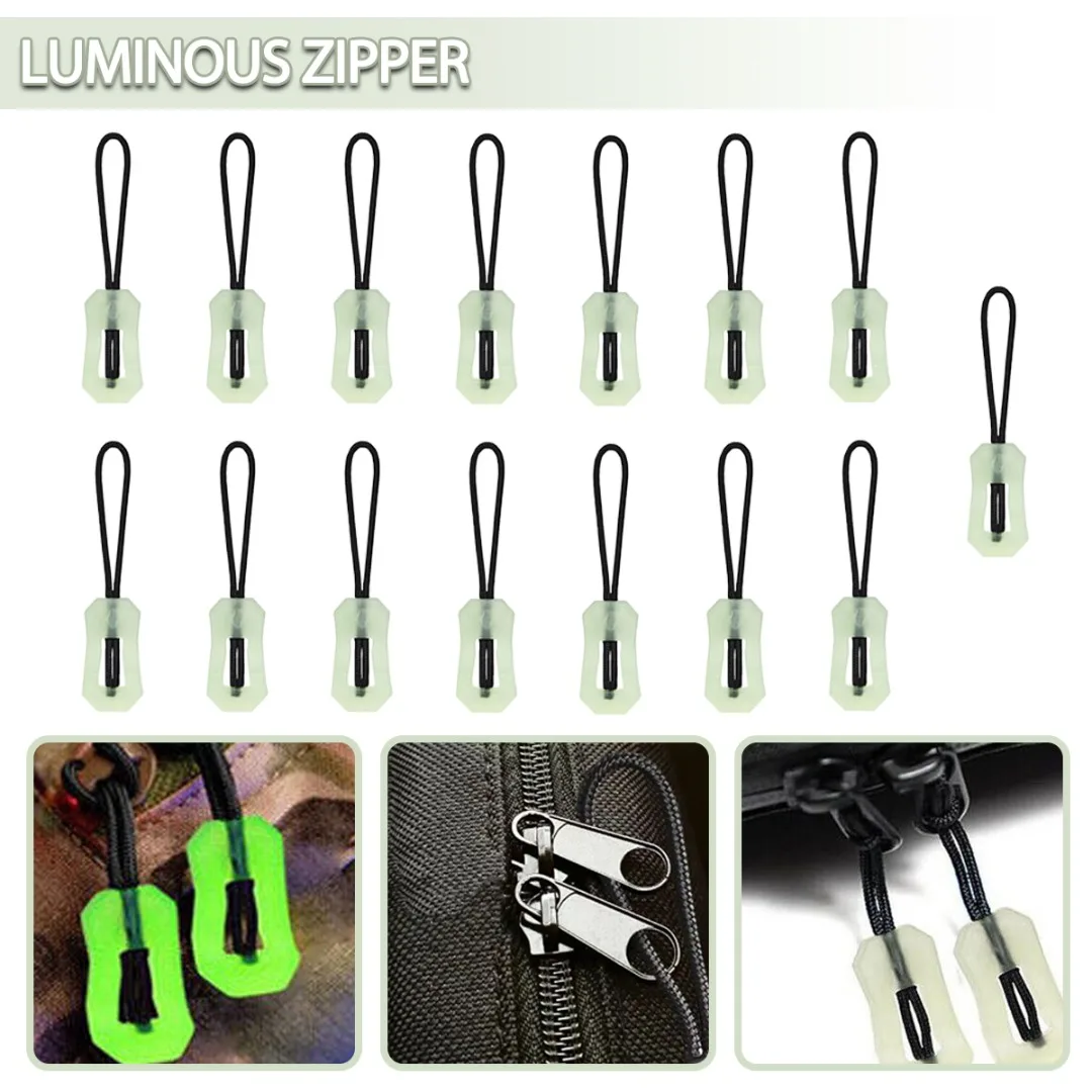 15PCSLuminousZipperPullsCordPortableGlowInTheDarkZipperPullerHeadForMountaineering
