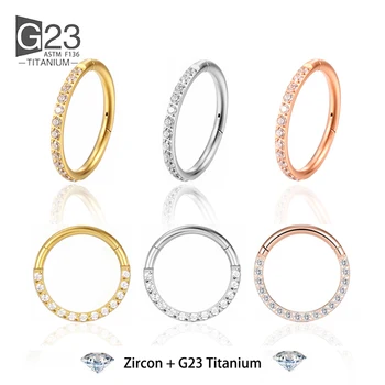 1/10Pcs G23 Titanium 14G/16G/18G Nose Rings Hinged Segment Ear Cartilage Tragus Earring Hoops Septum Clicker Piercing  Jewelry 1