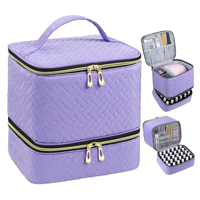 Portable Double-Layer Cosmetic and Nail Care Organizer with 30 Compartments