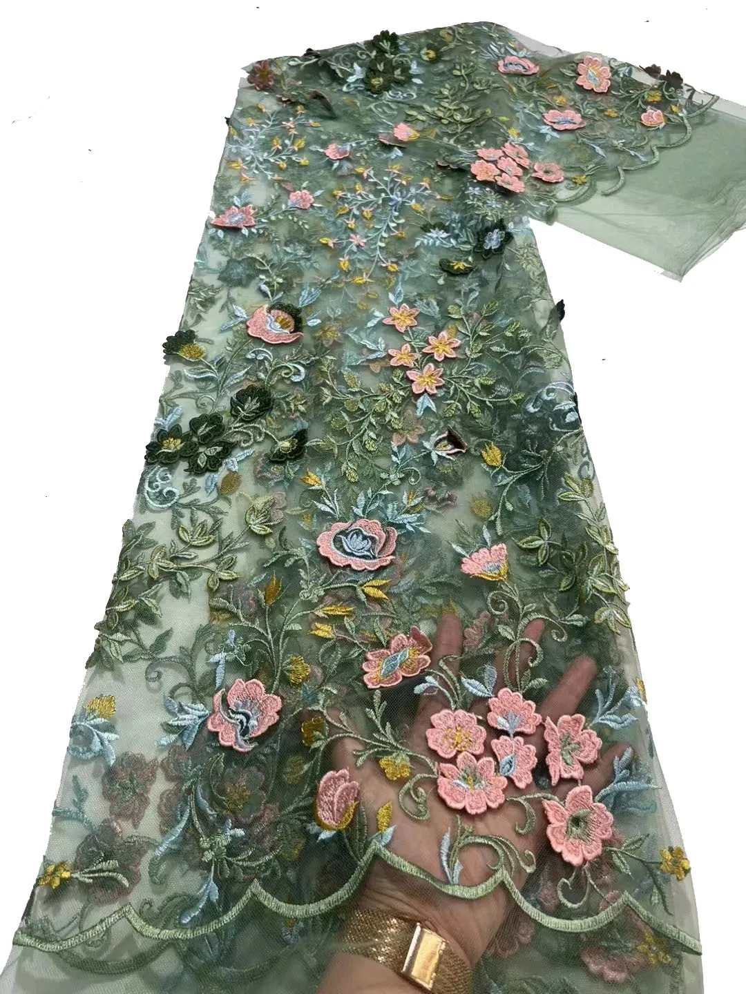 

Новинка 2023, высокое качество, разноцветная 3D Изысканная трехмерная Цветочная кружевная ткань с бусинами, модное искусственное платье/5 ярдов