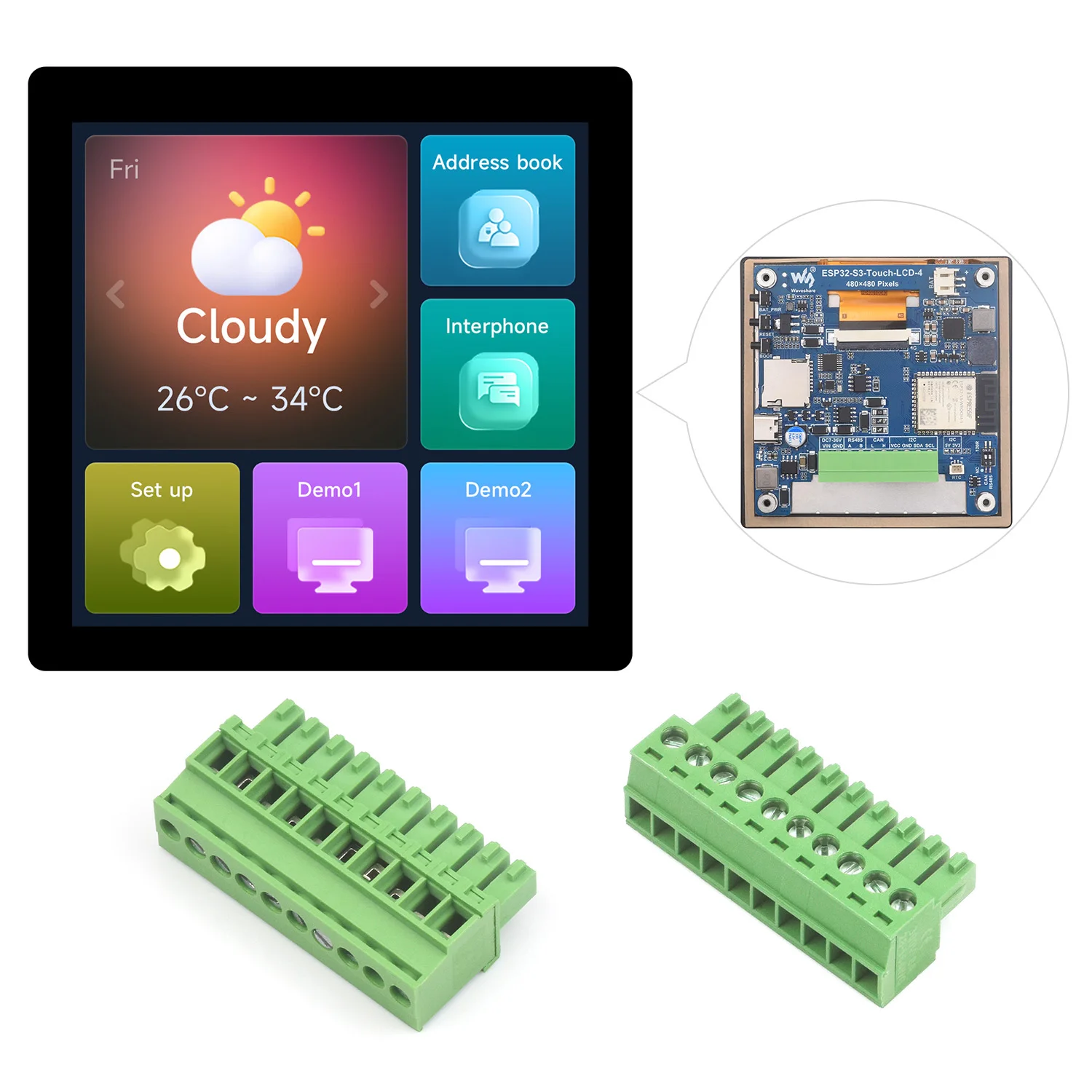 Waveshare ESP32-S3 4인치 디스플레이 터치/비터치 옵션, 480×480, 32비트 LX7 듀얼 코어 프로세서, WiFi 및 블루투스 지원