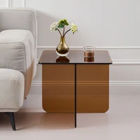 Table d'appoint en verre trempé brun courbé, table d'appoint transparente, table de canapé moderne, meuble d'appoint pour salon, chambre, bureau à domicile 2