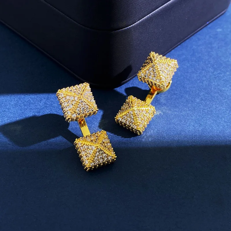 European and American personality square hip-hop punk three-dimensional geometric cone rivet earrings