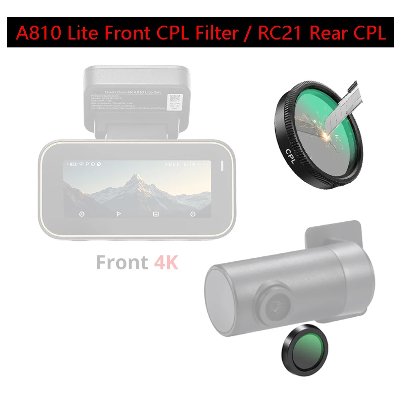 for 70mai A810 Lite Front HD CPL Filter HD Lens Dust Protection Anti Glare for 70mai Rear CPL Filter