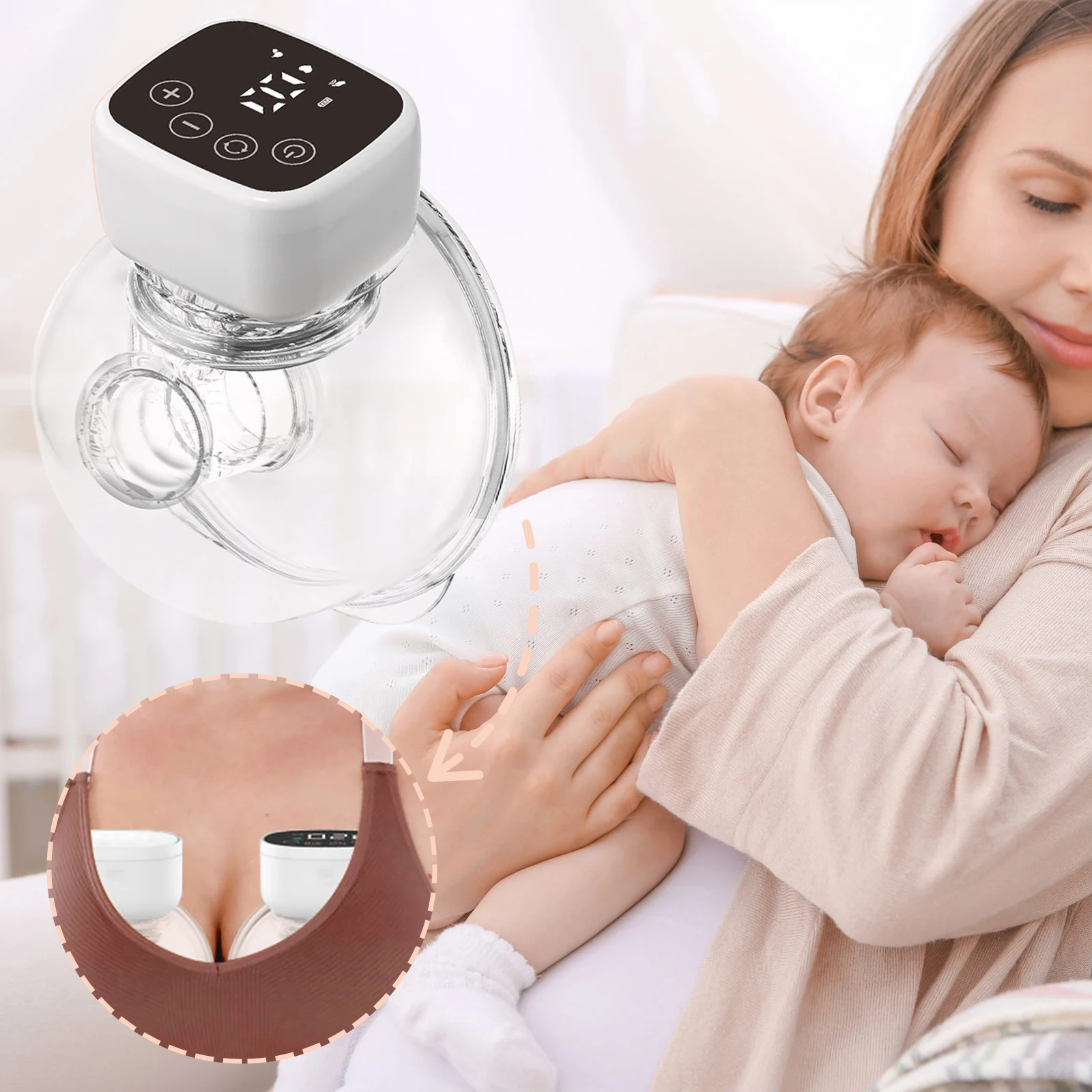 Wearable Hands-Free Electric Breast Pump with 3 Modes & 9 Suction Levels, Silent Comfort,