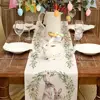 Easter Bunny Rabbit Leaf Floral Linen Table Runner Holiday Party Decor Spring Farmhouse Dining Table Runner Easter Decorations 2
