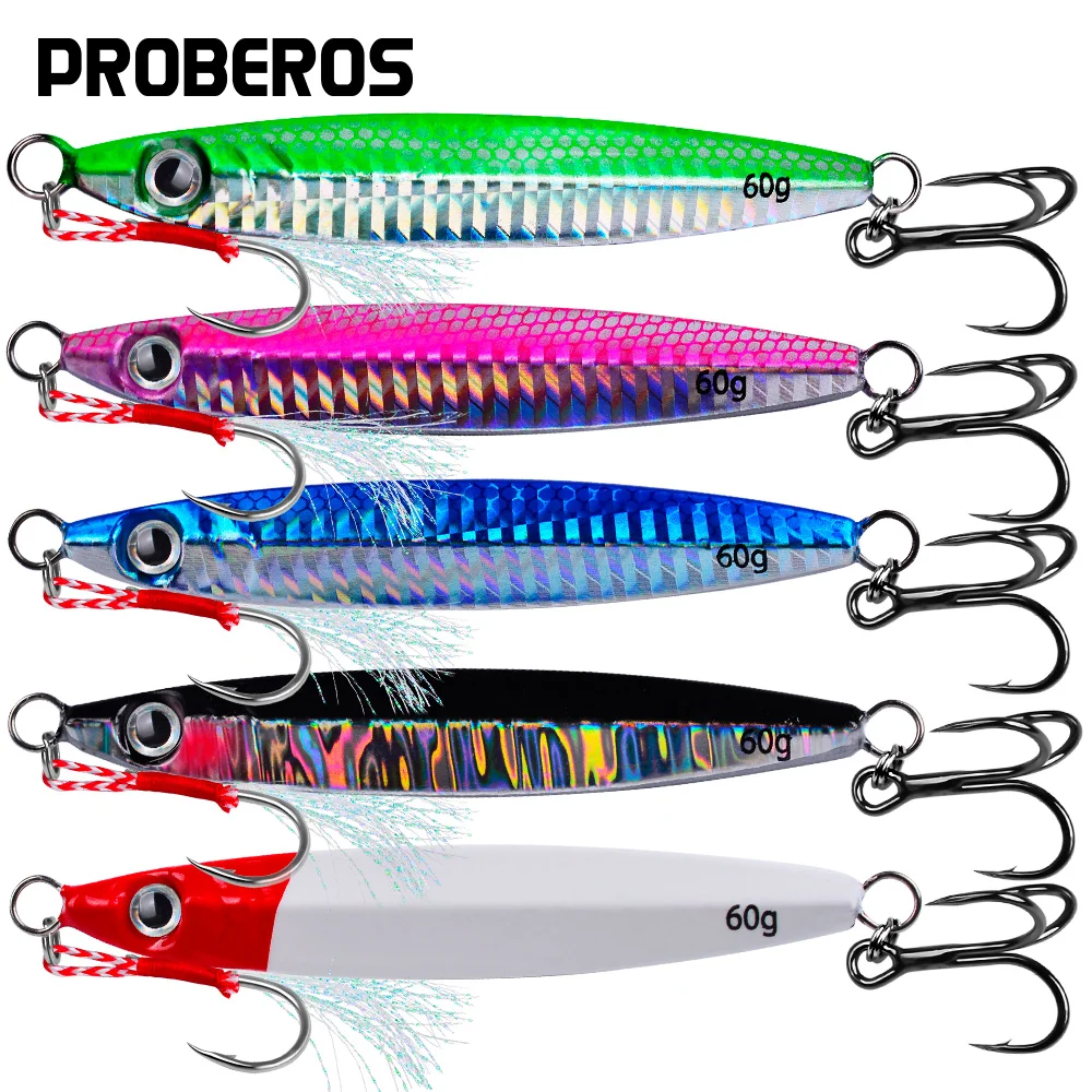 Jig métal PROBEROS 10-60g avec yeux 3D - Leurre bionique pour pêche du bord en mer et surfcasting
