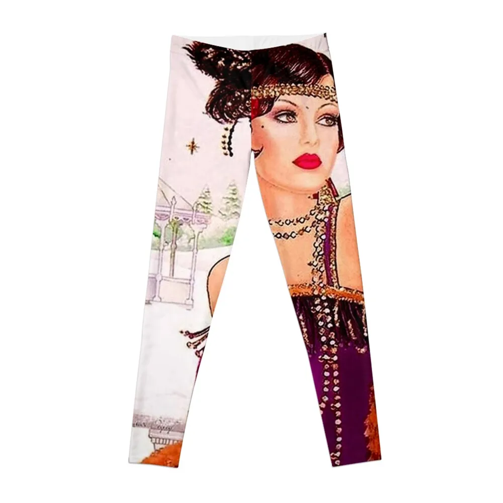 

FLAPPER in PURPLE : Vintage 1925 Art Deco Print Leggings Leginsy push up Fitness clothing Womens Leggings