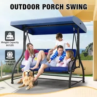 3-Seat Outdoor Porch Swing Bed with Removable Cushion, Patio Swing Chair with Adjustable Canopy,Heavy Duty Support 1