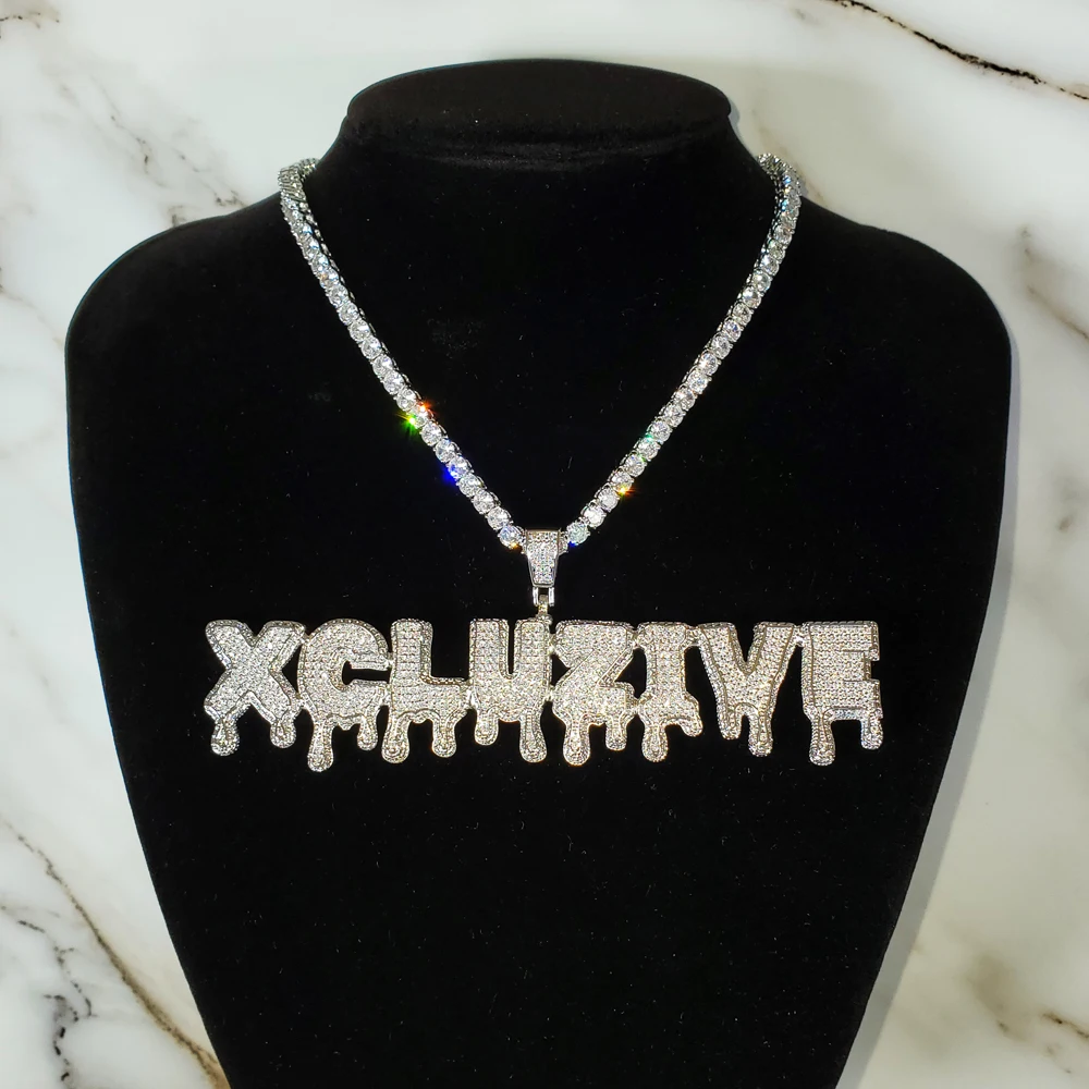 

Iced Out Drip Letters Name Necklace Custom CZ Bubble Pendant Pink Initial Name Personalized Necklace Hip Hop Jewelry