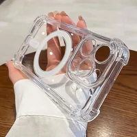 Luxury Magnetic Wireless Charge For Magsafe Case for iPhone 16 17 15 14 13 11 12 Pro Max Air Transparent Shockproof Bumper Cover