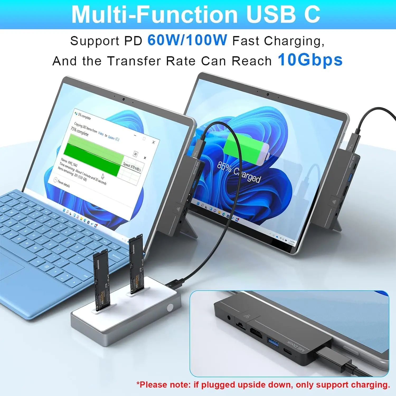 Docking Station Usb para Surface Pro Tipo-c Hub com 4k Hdmi Usb-c Thunderbolt Carregamento dp Plus pd Dados Lan Porta de Áudio 100m - Imagem 3