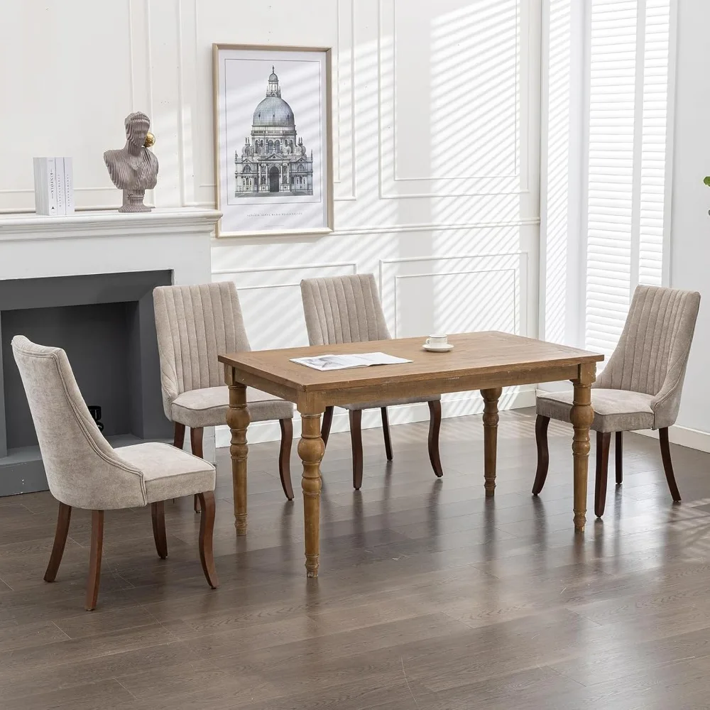 Beige Mid Century Dining Chairs Set of 4, Modern Kitchen & Dining Room Chairs Set of 4, Velvet Upholstered Kitchen Chairs 4