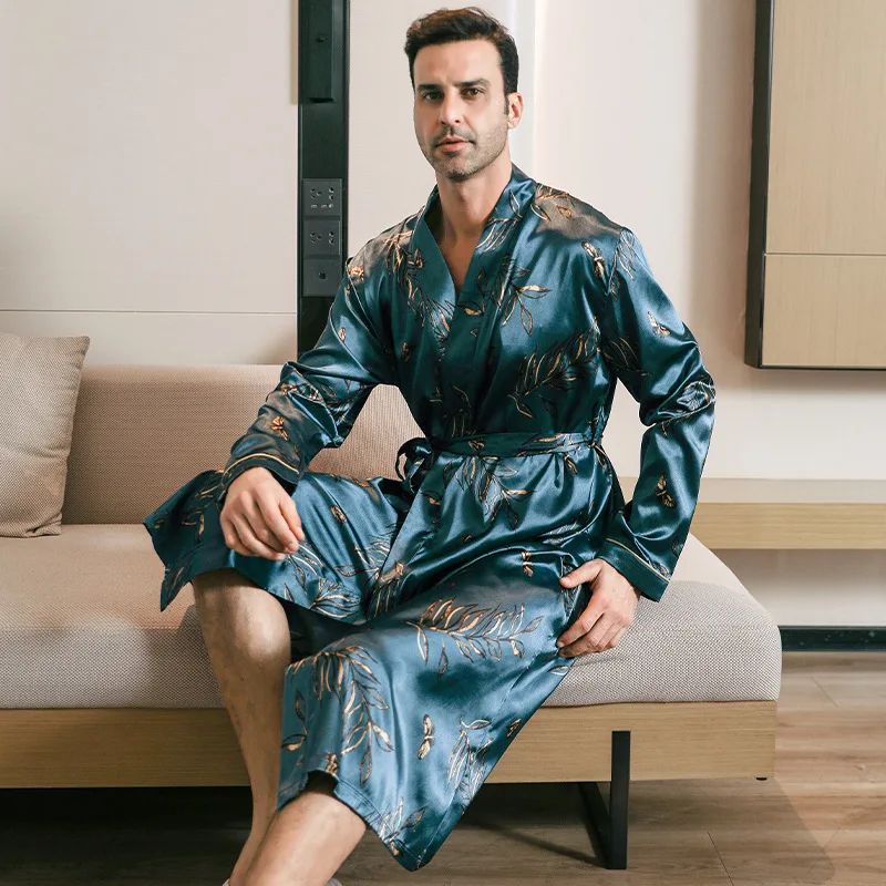 Inner Robe Man Men Sleepwear Ice Silk Bathrobe Kimono Intimate Lingerie Male Summer ...