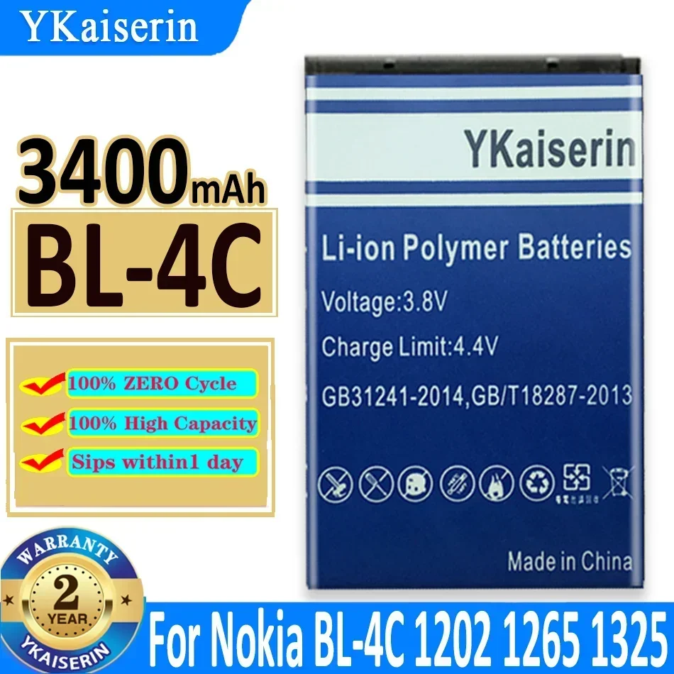 Batteria Ykaiserin 3400Mah Bl-4C Bl4C Per Nokia 7270/6100/2650/2652/5100/6101/6103/6125/6131/2228/6300 Bateria