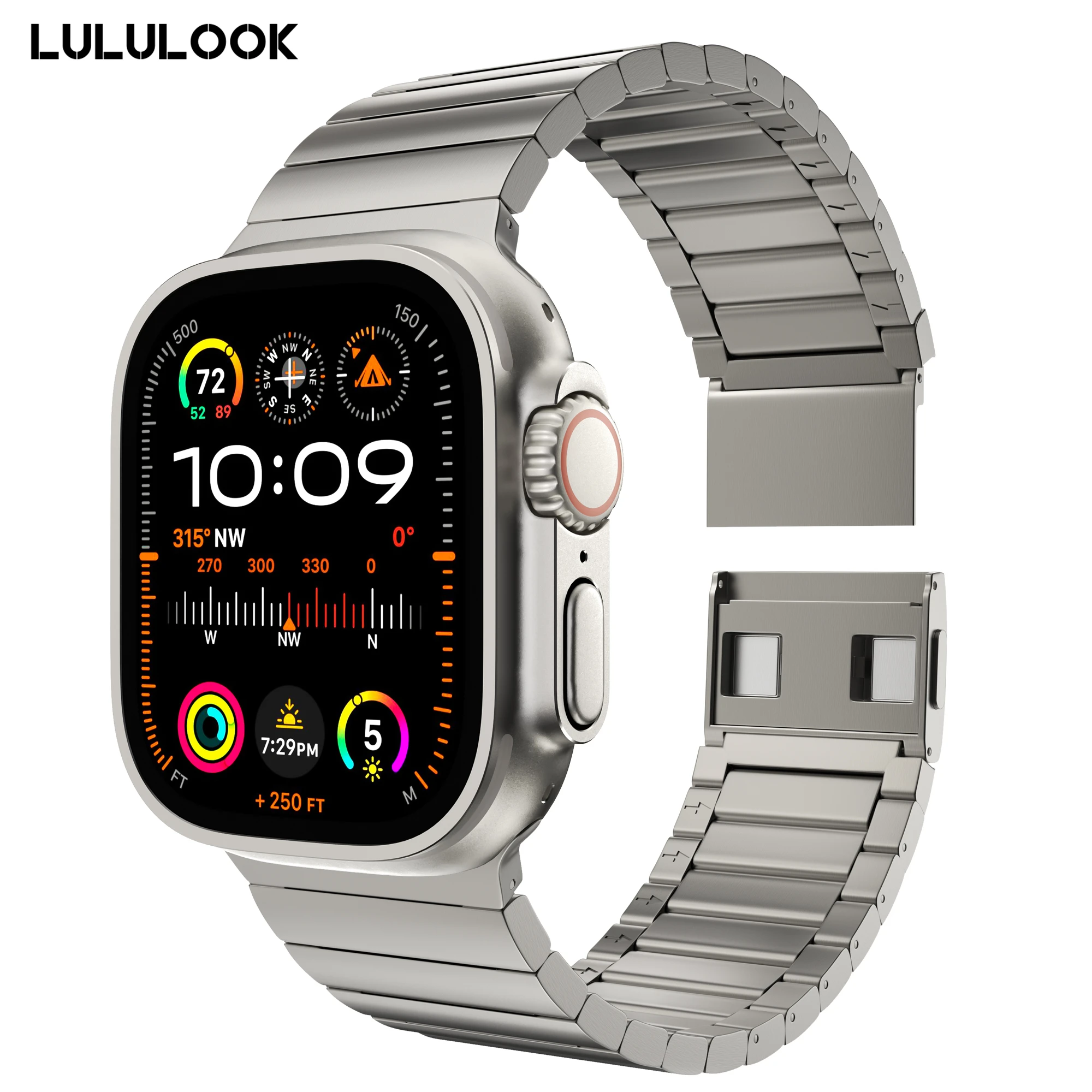 Cinturino Lululook Per Apple Watch Ultra, Cinturino In Titanio Con Doppia Chiusura Magnetica 49Mm Per Iwatch Ultra Titanium Color