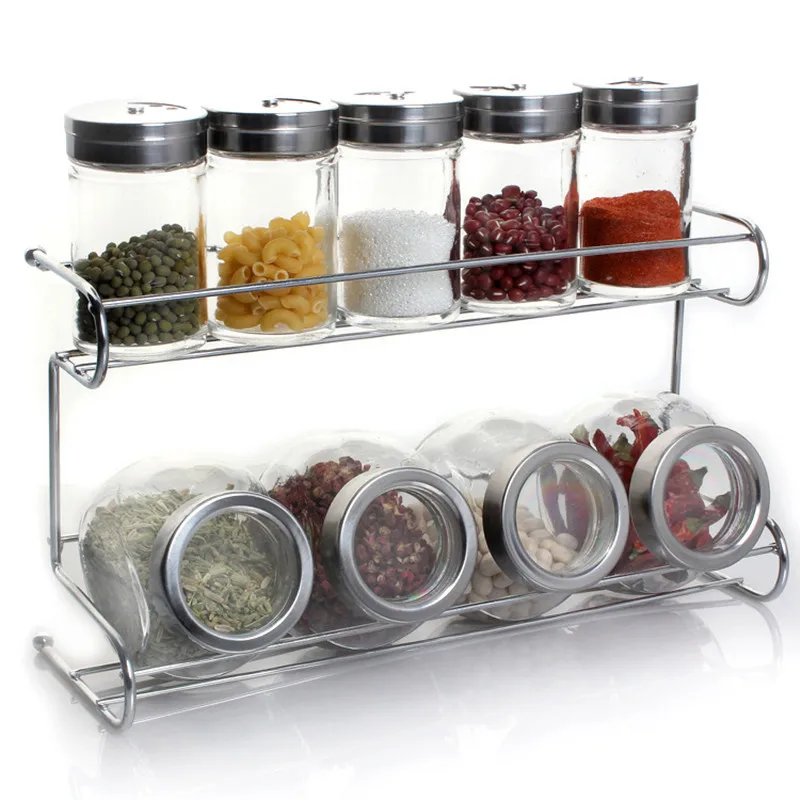 Spice Jar Set Glass Organizer Pepper Shaker Flavor Container Seasoning Pot  Kitchen Salt Rack Bottle Holder Flavouring Tank Shelf - AliExpress