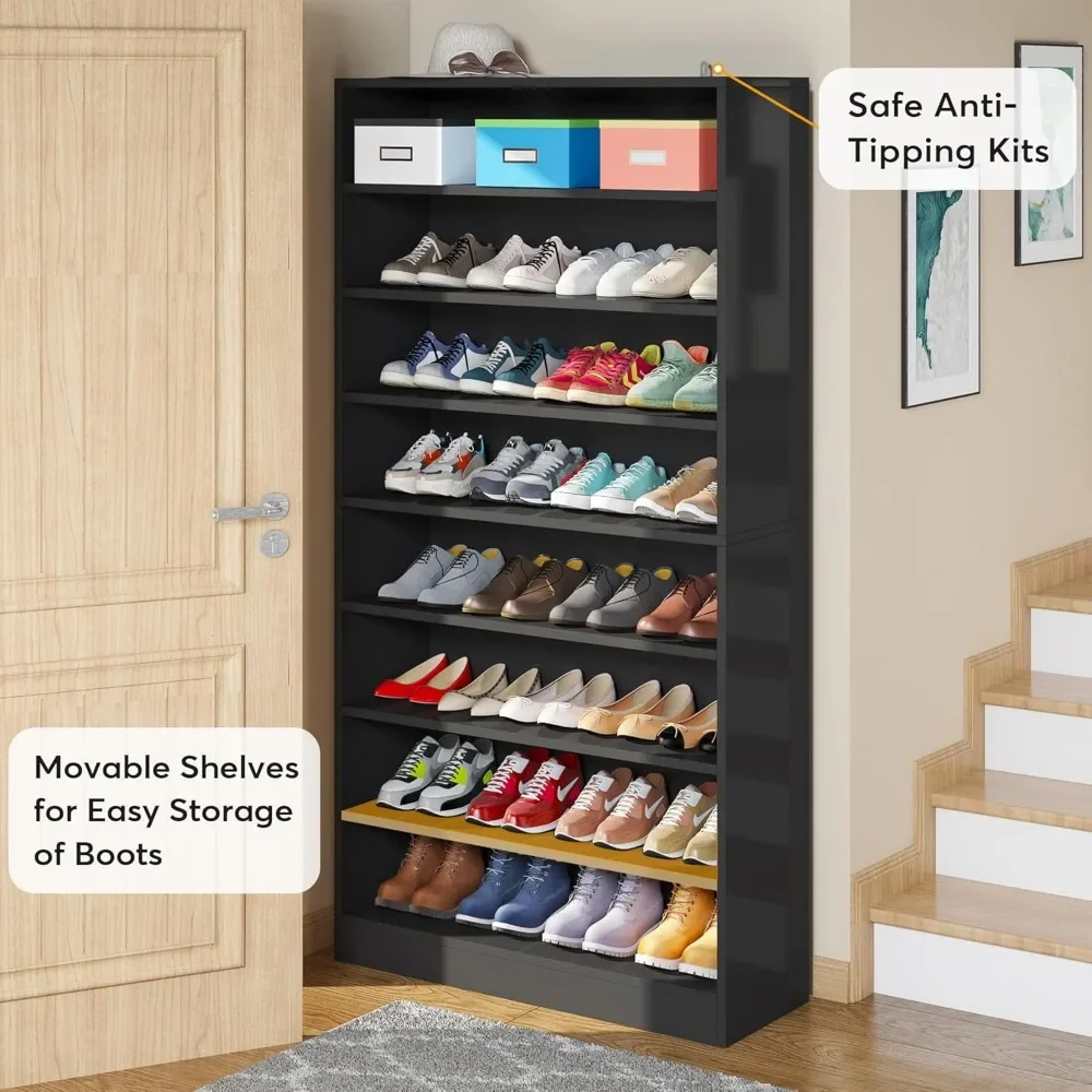 70.8'' 2PCS Shoe Cabinet，9 Tiers 40-45 Pairs Heavy Duty Wood Freestanding Shoe Storage Cabinet，Shoe Cabinet with Open Storage 6
