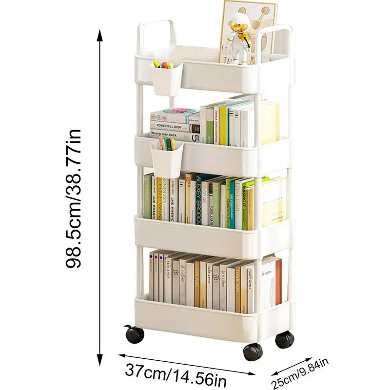 Storage Rolling Cart Utility Cart Rolling Cart Organizer Rolling Shelf with Wheels & Hooks Snack Cart Movable Storage Organizer