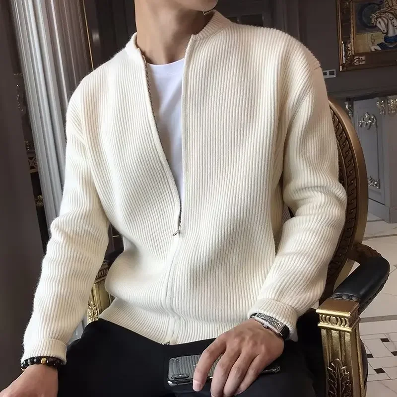 Spring Autumn 2023 New Men's Sweater Jacket Solid Color Knitted Cardigan Casual Versatile Slimming Smooths Your Silhouette Top