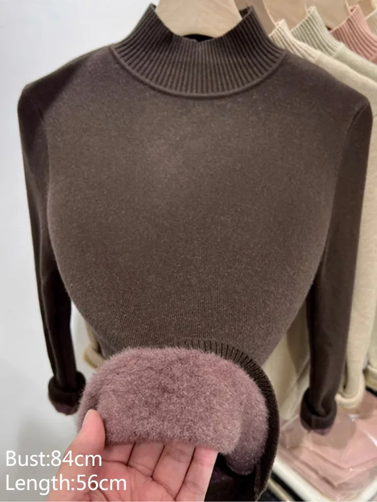 New Autumn and Winter Elegant Semi-turtleneck Women's Long-sleeved Sweater Fashionable Solid Color Knitwear Bottoming Shirt