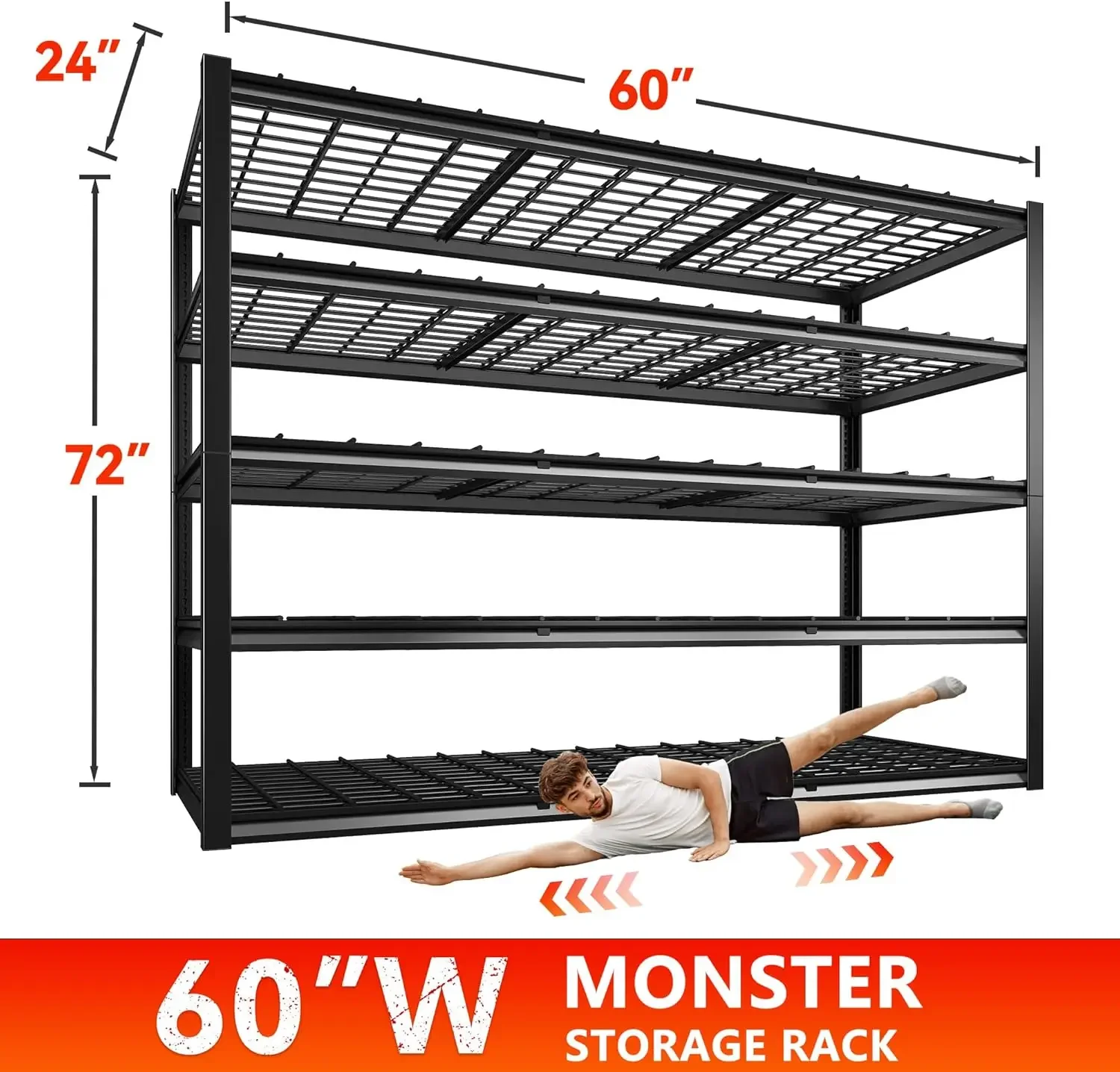 60" W Storage Shelves 3000LBS Garage Shelving Heavy Duty Adjustable 5 Tier Metal Shelving Unit for Storage Rack Garage Storage 3