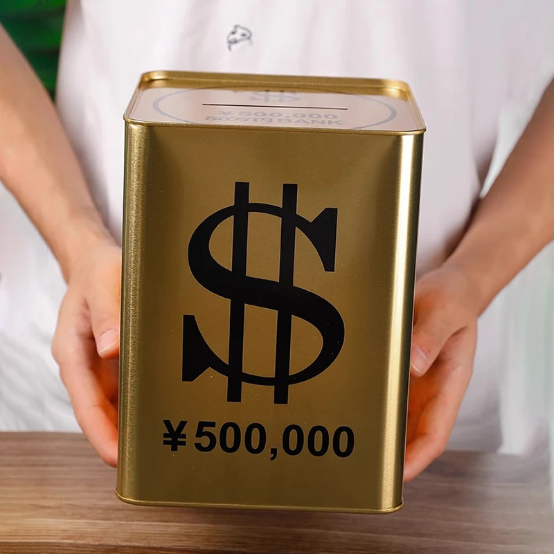 Big Metal Piggy Bank for Adults Children Coin Luxury Gold Money Box Cash Iron Money Organizer Storage Box Saving Challenge Gift 5