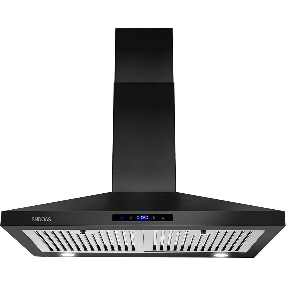 Range Hood Black,Wall Mounted Range Hood 30 inches,Black Kitchen Hoods with Touch Controls,Stainless Steel