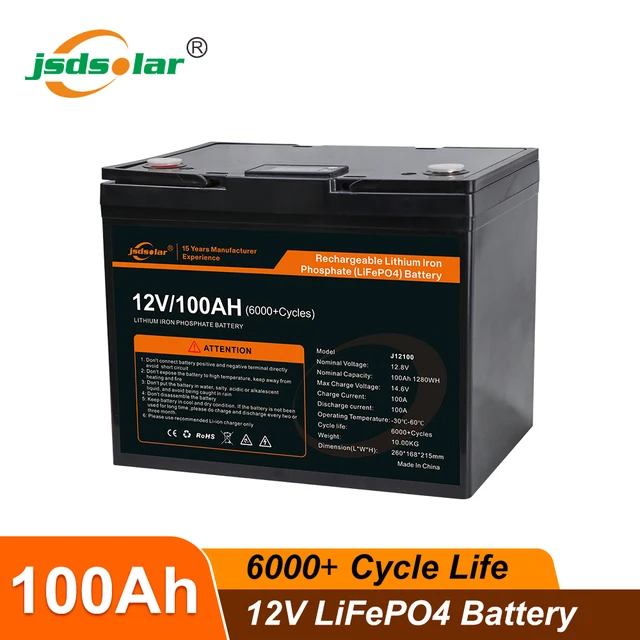  Jsdsolar 6000 Cycles 12V 24V 100Ah 200Ah LiFePo4 Battery Pack BMS EVE Cells for Household Energy Storage Free Tax with Charger 