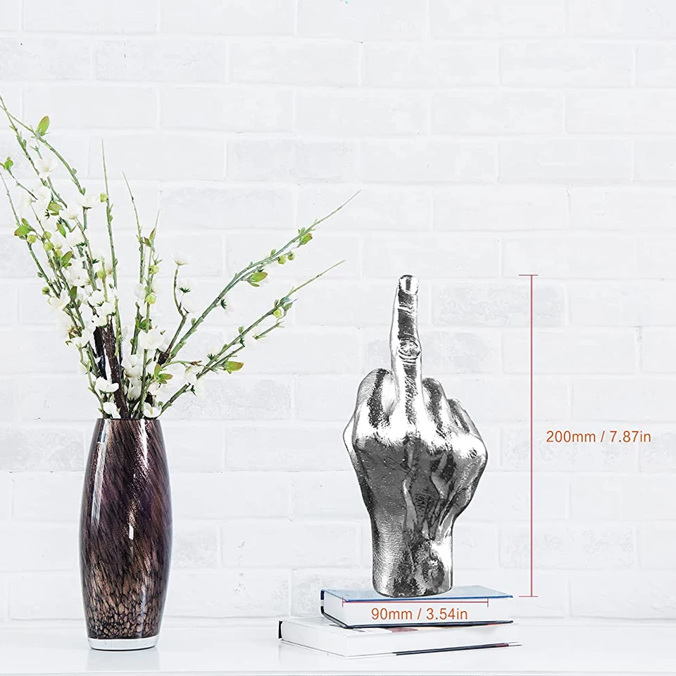 Statua Dito Medio In Resina - Decorazione Divertente Per Tavolo O Scrivania, Colore Argento - Foto 3