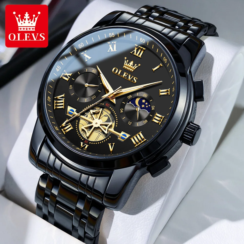 OLEVS Orologio da uomo con quadrante grande, in acciaio