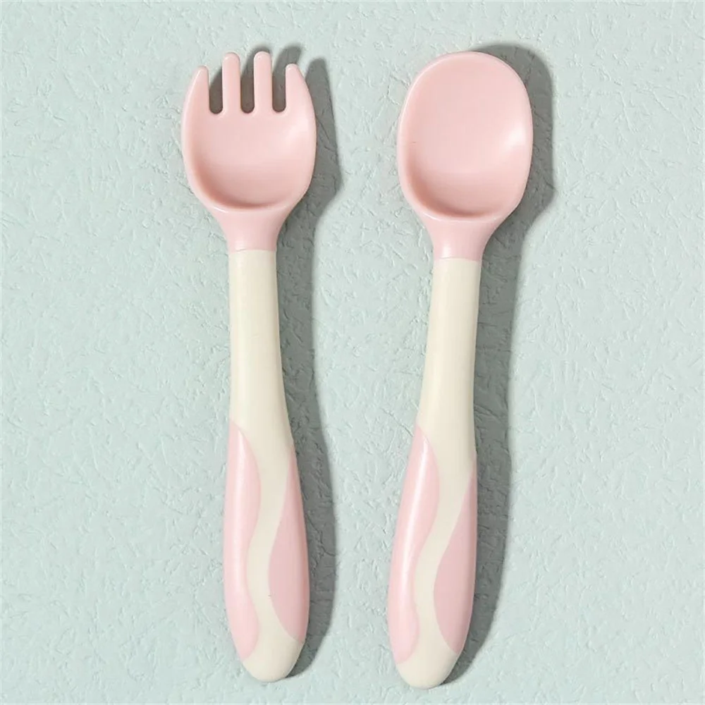 Auxiliary Food Fork Plastic Tableware Childrens Training Spoon Childrens Tableware Tray Bowl Dessert Spoon Feeding Spoon Fork images - 6