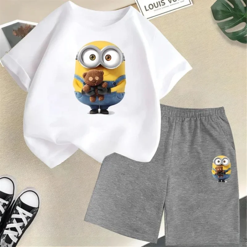 thumbnail image 1 of Conjunto de camiseta y pantalones cortos de dibujos animados de Minions Despicable Me para niños y adolescentes de verano de 2024, ropa para niños y niñas, camiseta de manga corta, traje de moda, 1 of 5