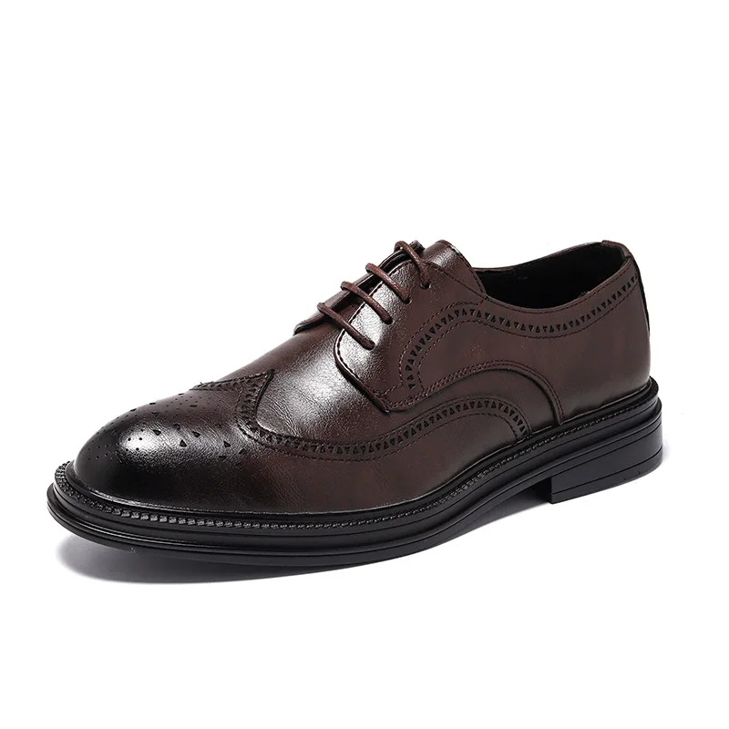 

Men's Brogue Leather Shoes Brown Vintage Carved Business Formal Groom Wedding Suit Shoes for Men Spring Autumn Loafers Male