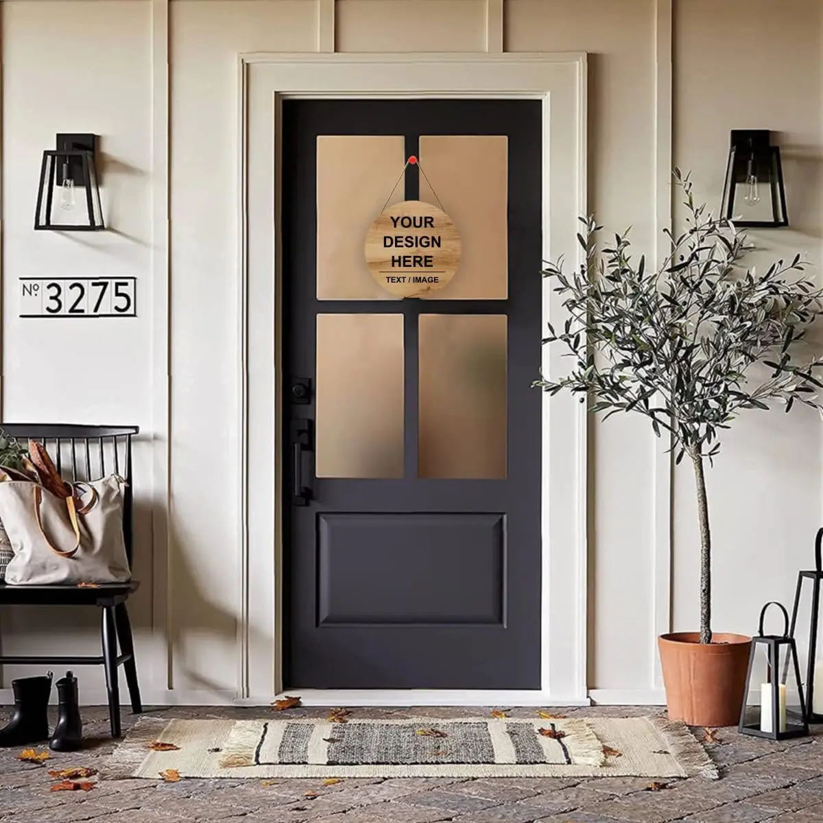 Customizable 12 Round Wood Door Sign - Personalized Welcome Decor Wall Plaque