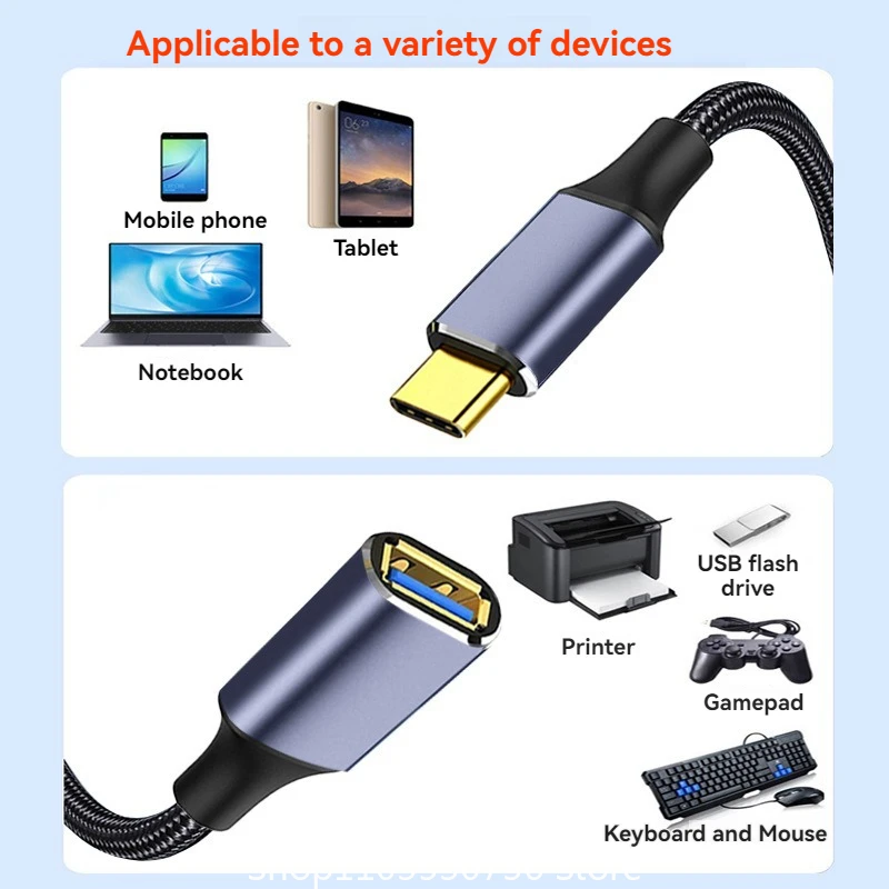 High-Speed Type-C to USB 3.0 OTG Adapter Cable – Male to Female Extension