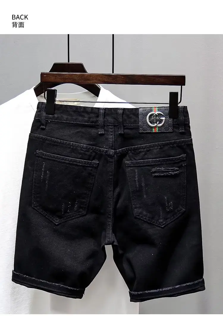 Zomer Heren Zwarte Denim Shorts Mode Wasbaar Elastisch Slim Fit Vijf Punts Midden Jeans Shorts