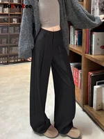 Botvotee Office Elegant Women Suits Pants Black Straight High Waist Wide Leg Fashion Trousers Pockets Trousers Pantalones Mujer - Image 3