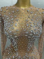 Sexy Shinny Rhinestone Stretch Mesh Transparent Long Dress 2025New Women Evening Birthday Party Prom Nightclub Singer Stage Wear - Image 3