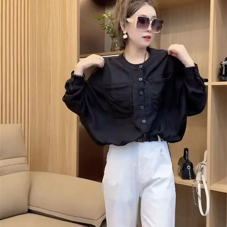 White Casual Shirts For Women Office Wear Spring Summer Single Breasted With Pockets Loose Fit Regular Length - 5