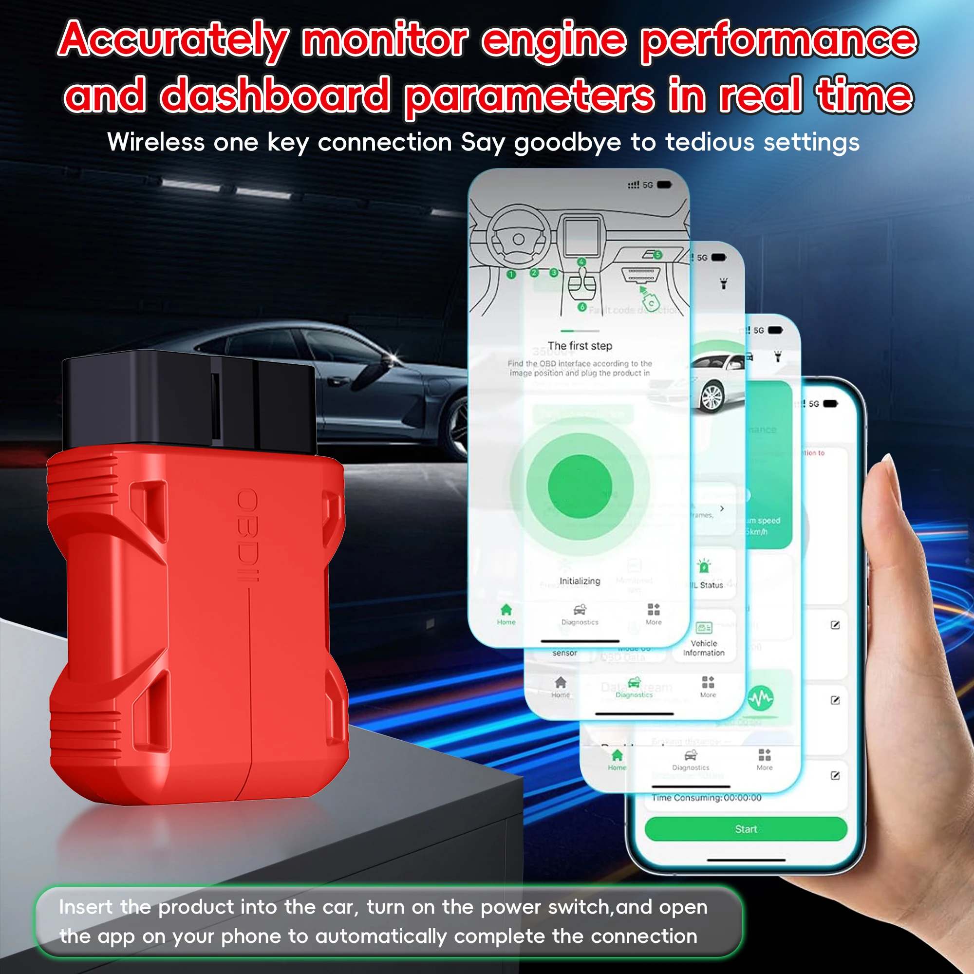 OBD2 Scanner Reader Bluetooth Wireless Auto Diagnostic Scan Tool for iOS & Android for Bluetooth 5.4 Car Check Engine Car Code 4