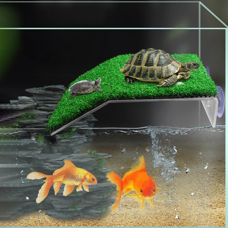 Large Turtle Basking Platform Habitat Simulation Lawn Ramp Dock Floating Island for Reptile Terrarium Aquarium Accessory