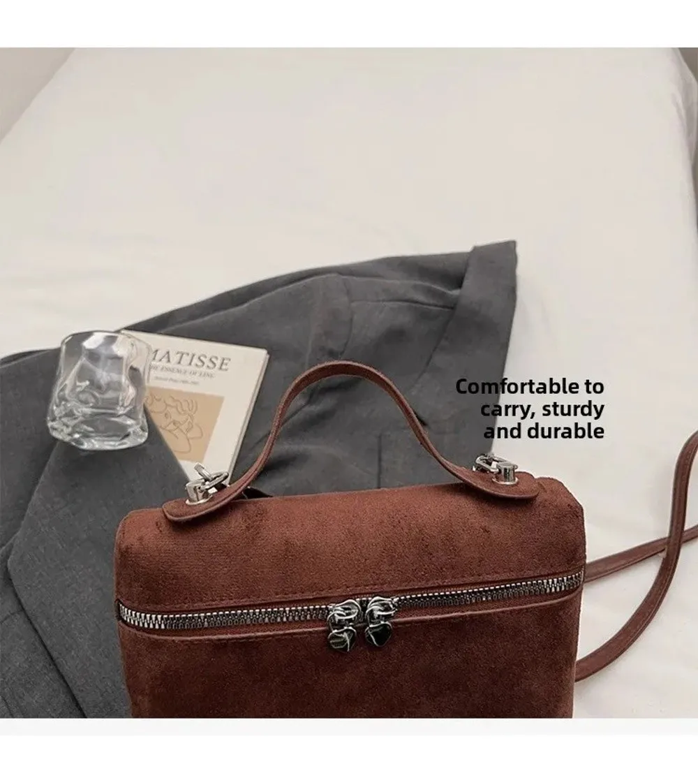 Retro Herbst Winter Matte Umhängetasche Wildleder Strukturierte Schultertasche Box-Design Einfarbige Abendtaschen Damen Henkeltasche – Detail 6