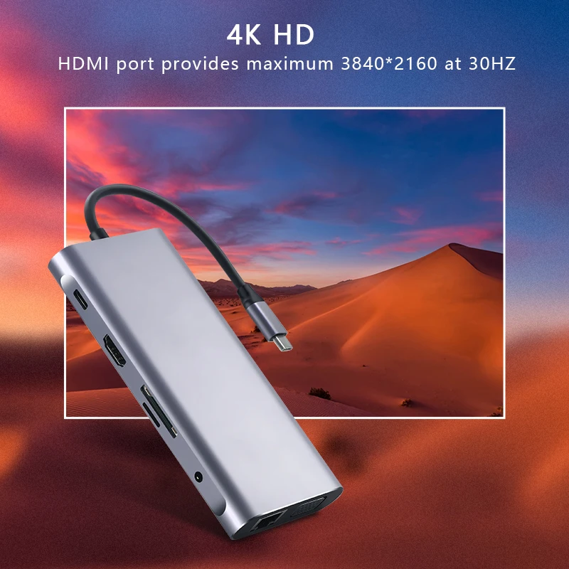 EATPOW USB HUB To HDMI-compatation VGA PD RJ45 TF/SD Reader Adapter USB3.0 11 Splitter Port Type C HUB for Type C Port Laptop