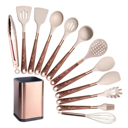 Elegant Rose Gold - Handled Silicone Cooking Utensils Set - Heat Resistant & Non - Stick, Deluxe Kitchen Gift (K012 - H)