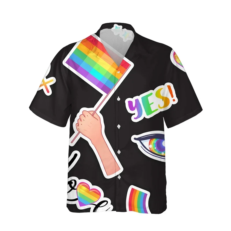thumbnail image 1 of Camisetas con estampado 3D de la bandera del arcoíris LGBT para hombres y mujeres, camisetas de manga corta con solapa y personalidad a la moda, camisetas con botones para hombres, 1 of 5