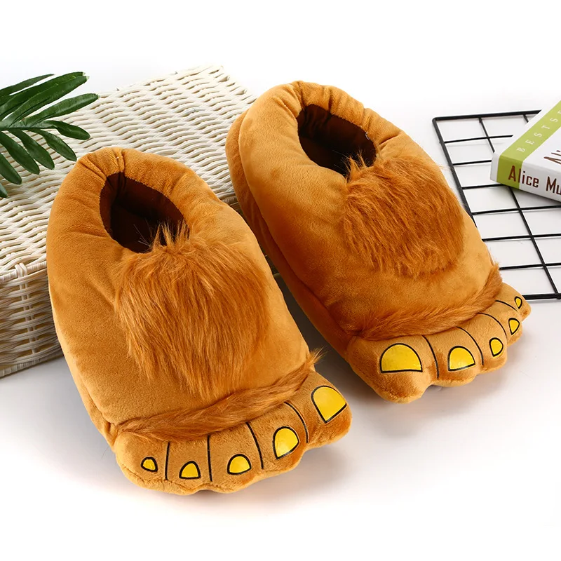Fashionable Men's Wild Paw Slippers Home Fluffy Cotton Shoes Plus Size Mens Creative Animal Foot Shape Shoes Big feet Fur Slides