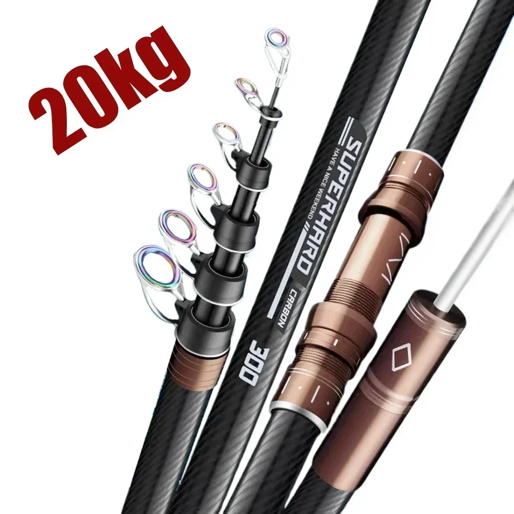 Canne à pêche télescopique carbone 2.1m à 4.5m pour surfcasting, bateau et pêche du bord - Rod saltwater freshwater